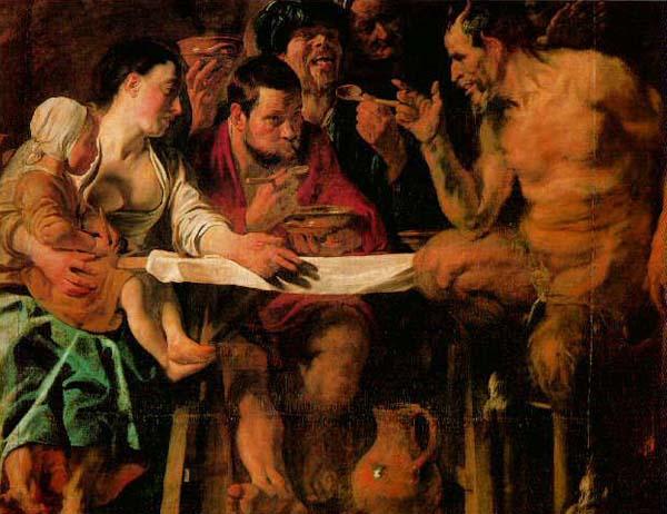 JORDAENS, Jacob : The Satyr and the Peasant oil painting image